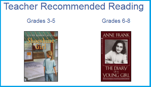 Screen shot of teacher recommended reading collections for grades 3-5 and 6-8