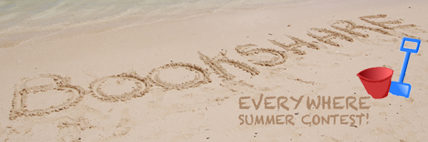 Image of beach with Bookshare Everywhere Summer Contest written in sand