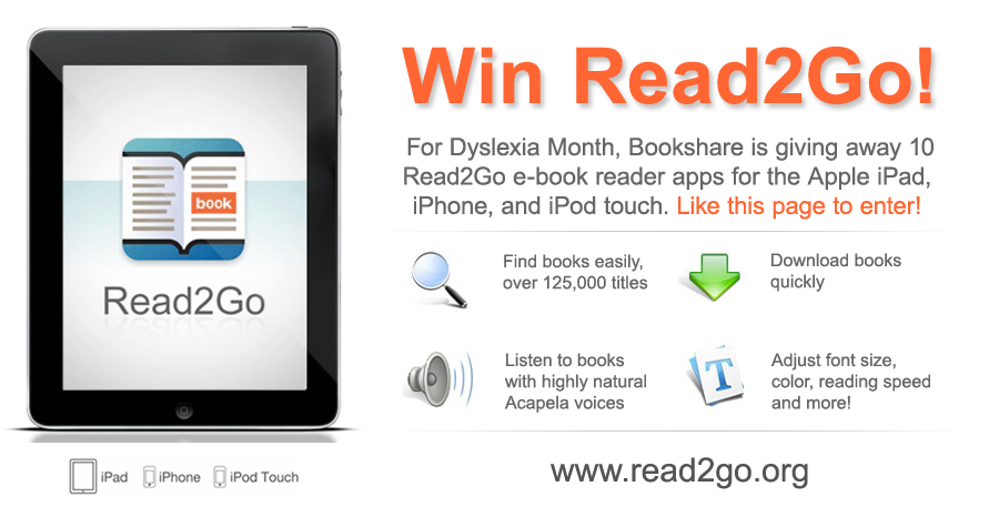 Image of Read2Go app on an iPad with the Win Read2Go! brochure information.