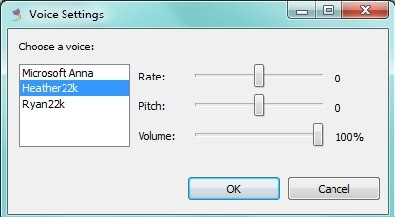 the voice settings dialog box in Read:OutLoud