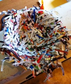 Photo of a recycled bowl students made of shredded newspaper.
