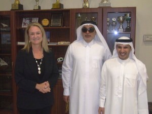 Robin visited the Emirates Association for Visually Impaired (EAVI) at their Headquarters in Sharjah. Adel Abdullah Alzamar, Chairman of the Board (left) and Dr. Ahmed Alomran Alshamsi, Vice President (right).