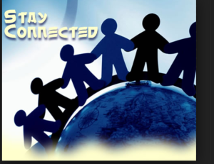 Image of people holding hands with the text "stay connected"