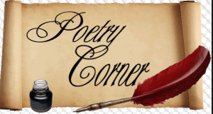 Image of the words Poetry Corner with a quill and ink bottle.