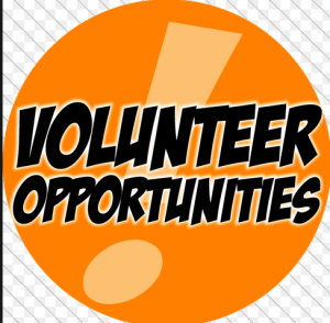 Image of the words Volunteer Opportunities with a big exclamation point.