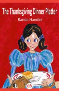 Thanksgiving_Dinner_Platter book cover.  Young girl in lovely blue dress holds a plate with cake for a pet.
