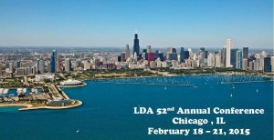 LDA logo for the 2015 Conference. A photo of the city of Chicago with hotels and and the water line