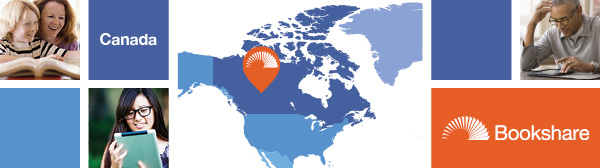 World Map with Canada point and Bookshare Logo