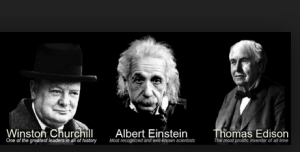 Collage of Albert Einstein, Winston Churchill and Thomas Edison