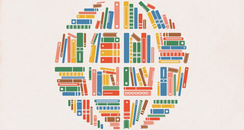 stacks of books in the shape of a globe