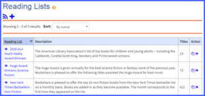 screen capture of web page with Reading Lists