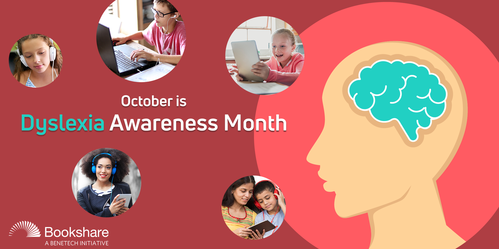 October is Dyslexia Awareness Month is surrounded by photos of students reading