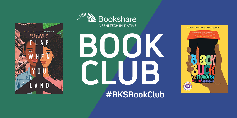 The February Bookshare book club features "Clap When You Land" for teens and "Black Buck" for adults